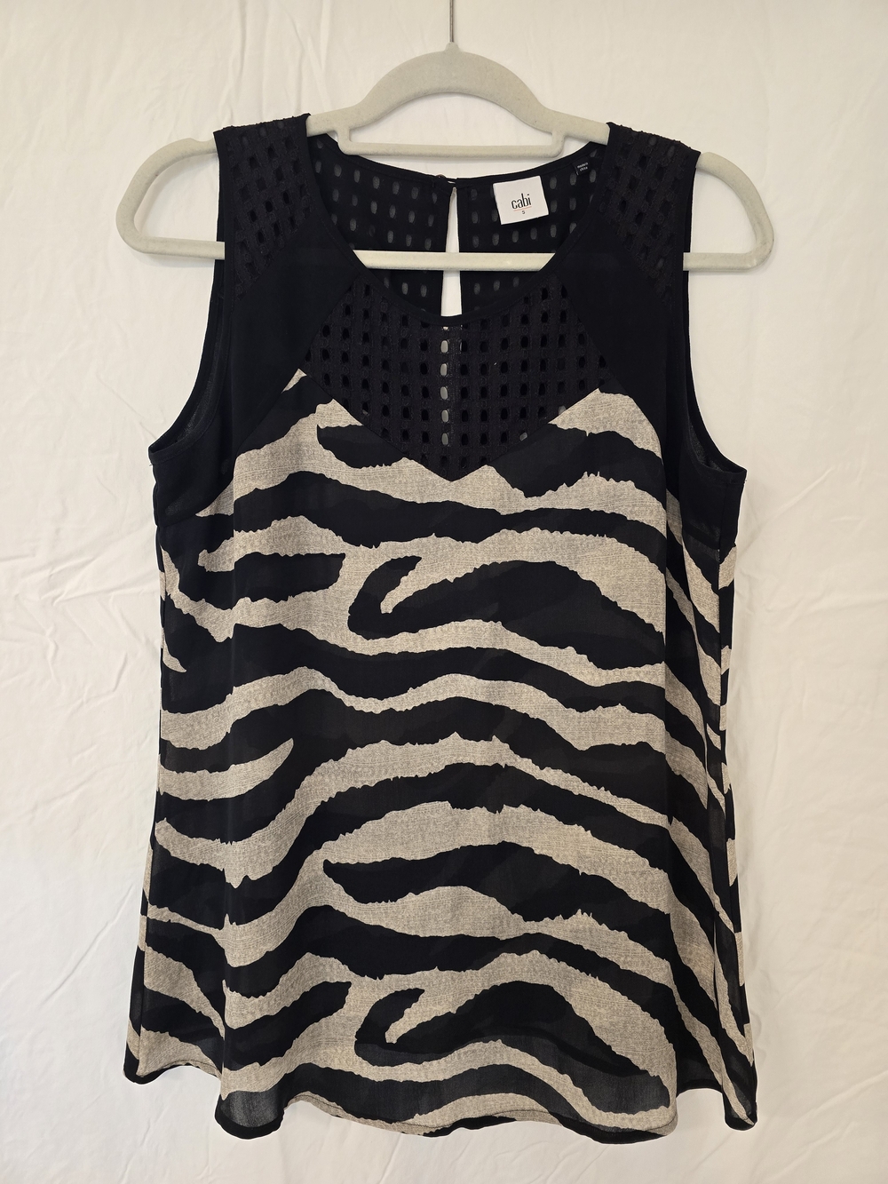 CAbi Black and Cream Zebra-Print Sleeveless Camisole